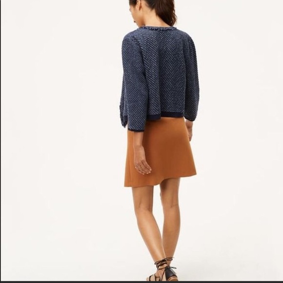 LOFT 3/4 Sleeves Fringe Knit Navy Open Jacket M - Picture 2 of 13